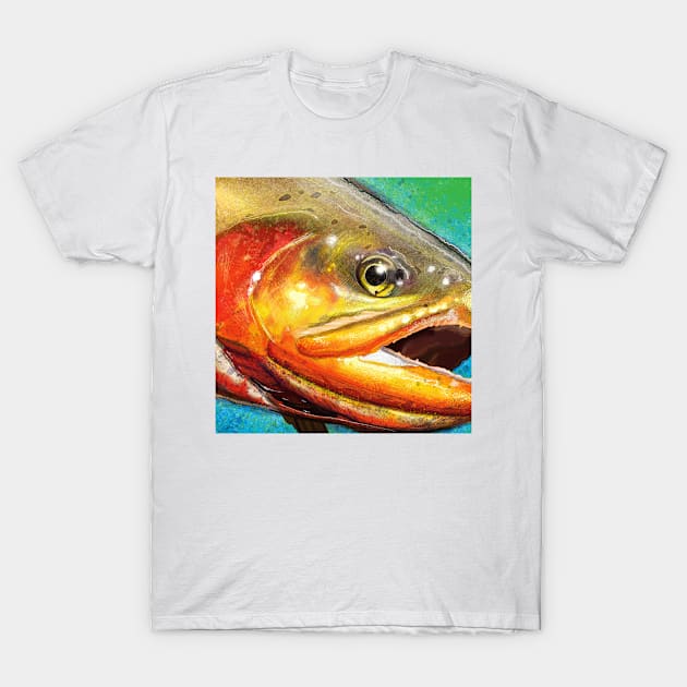 Golden Trout Head Painting T-Shirt by fishweardesigns